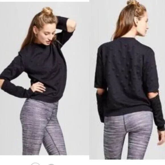 JoyLab Sweaters - JOY LAB Black Polka Dot Open Elbow Sweater-S